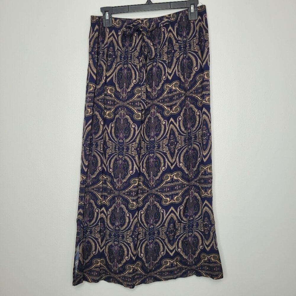 Vintage 90s Lee Winter blue green grunge witchy print pull on maxi midi skirt L